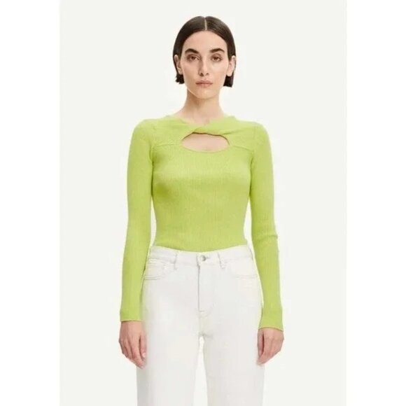 SAMSOE Sweaters - NWT Samsoe Everly Crew Neck Ribbed Knit Cutout Sweater Top Daiquiri Green XL